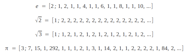 Continued fraction of notable irrationals