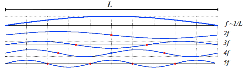Overtones or harmonics in a string