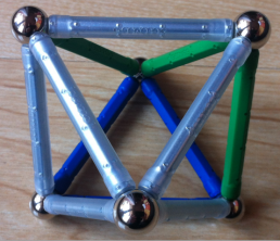 Seis bolas de la hélice de tetraedros como un octaedro
